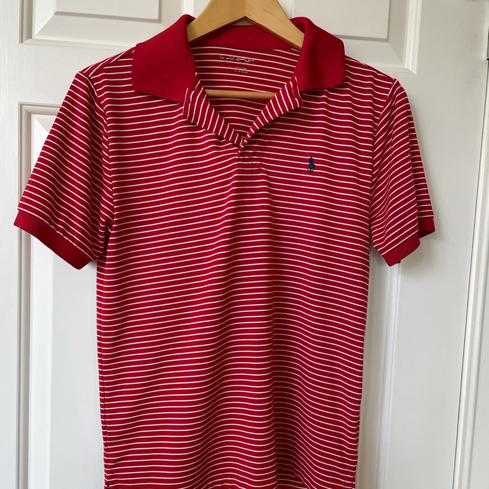 Red and White Striped Ralph Lauren Golf Shirt